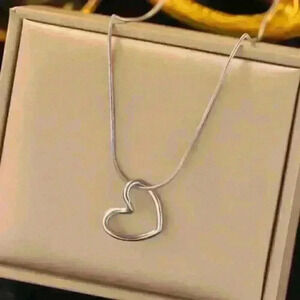 Silver Open Heart Pendant Necklace